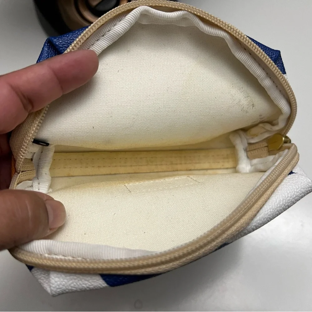 Dooney‎ & Bourke Nautical Striped Coated Canvas Cosmetic Pouch Blue White Pouch